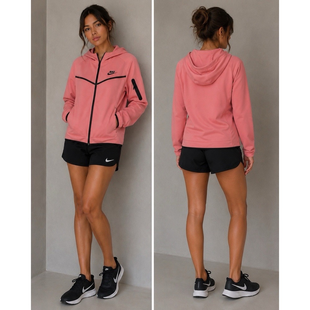 Nike Tech Fleece Windrunner Hoodie Jacket Pink Black Full Zip Athleisure L